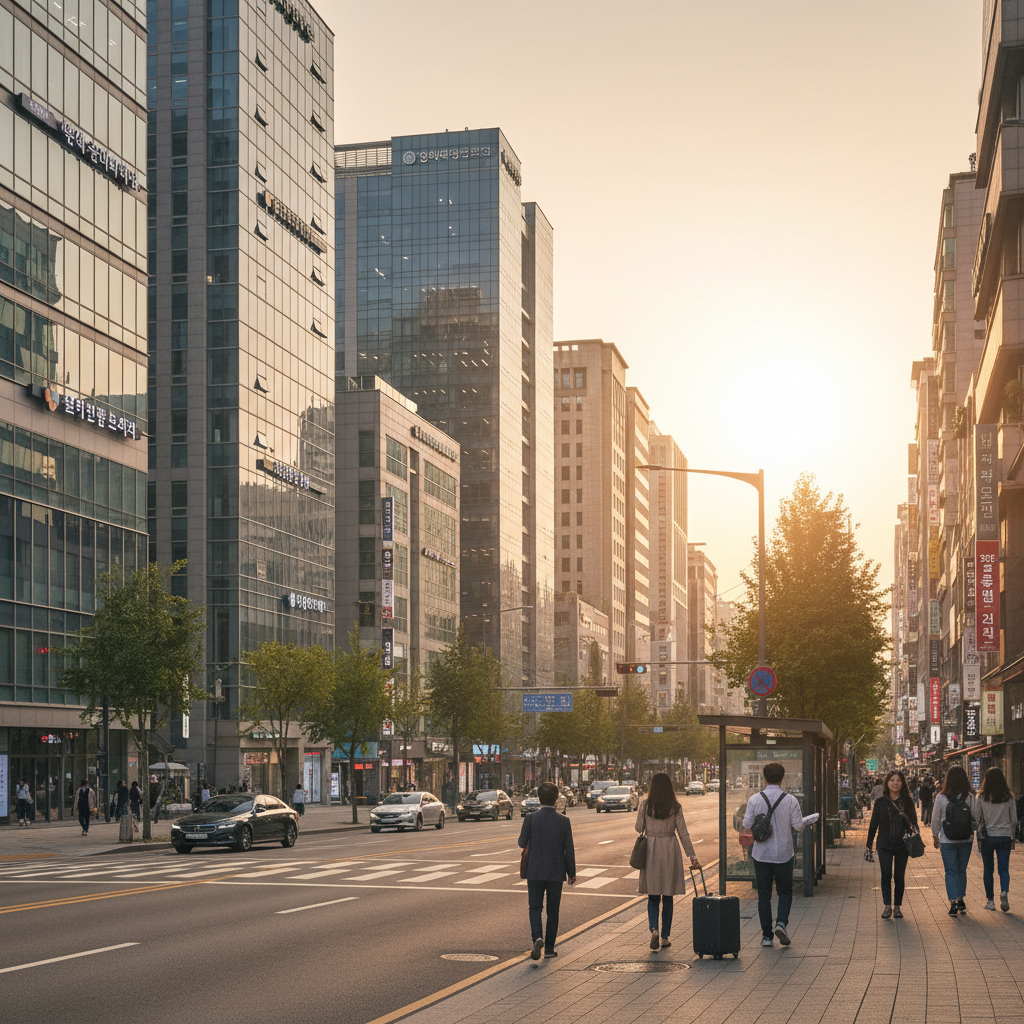 Seoul Gangnam district with modern plastic surgery clinics offering lower blepharoplasty