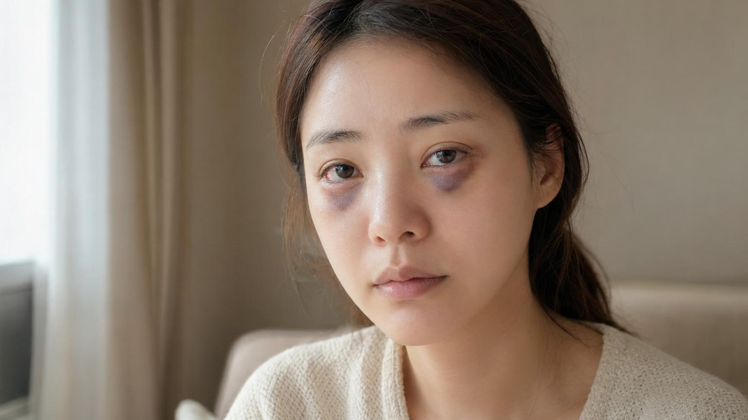 Day 3 after Korean under-eye fat repositioning — peak swelling and deep purple-blue bruising along the lower lids