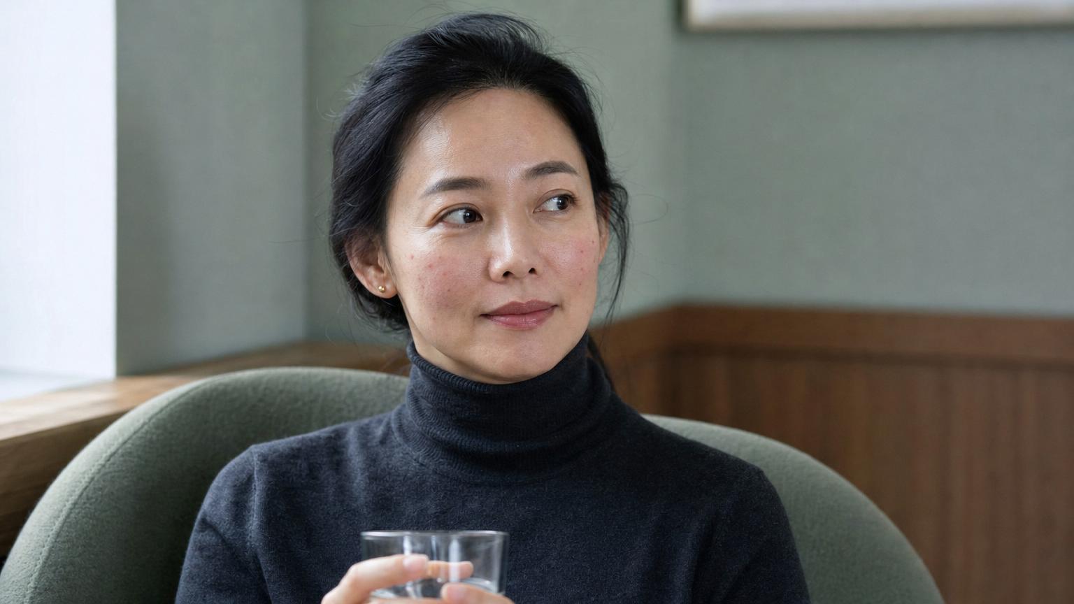 Korean Rejuran patient 24 hours after an injection session showing tiny visible injection point marks on the cheeks and subtle pinkness, beginning hydration response already visible