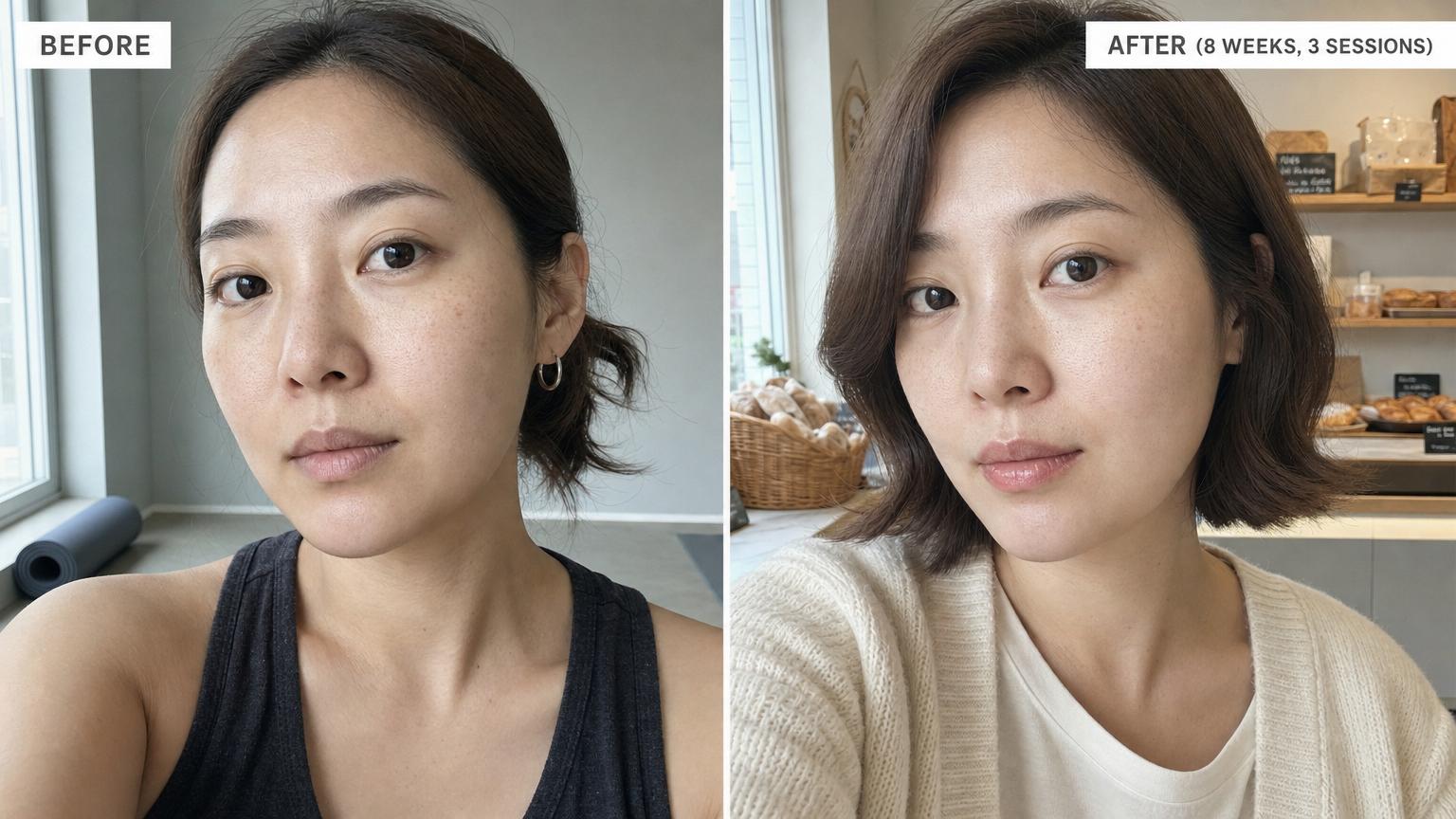 Korean Lip Rejuran before and after 8 weeks, 3 sessions. Lip skin regeneration with PN polynucleotides — texture, color, hydration improvement without injected volume.