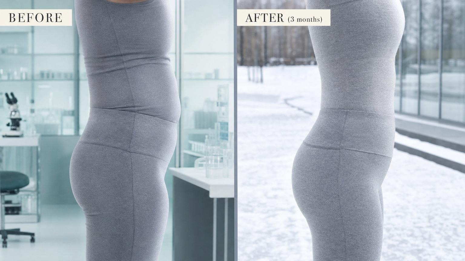 Korean fat reduction before and after waistline silhouette fully clothed