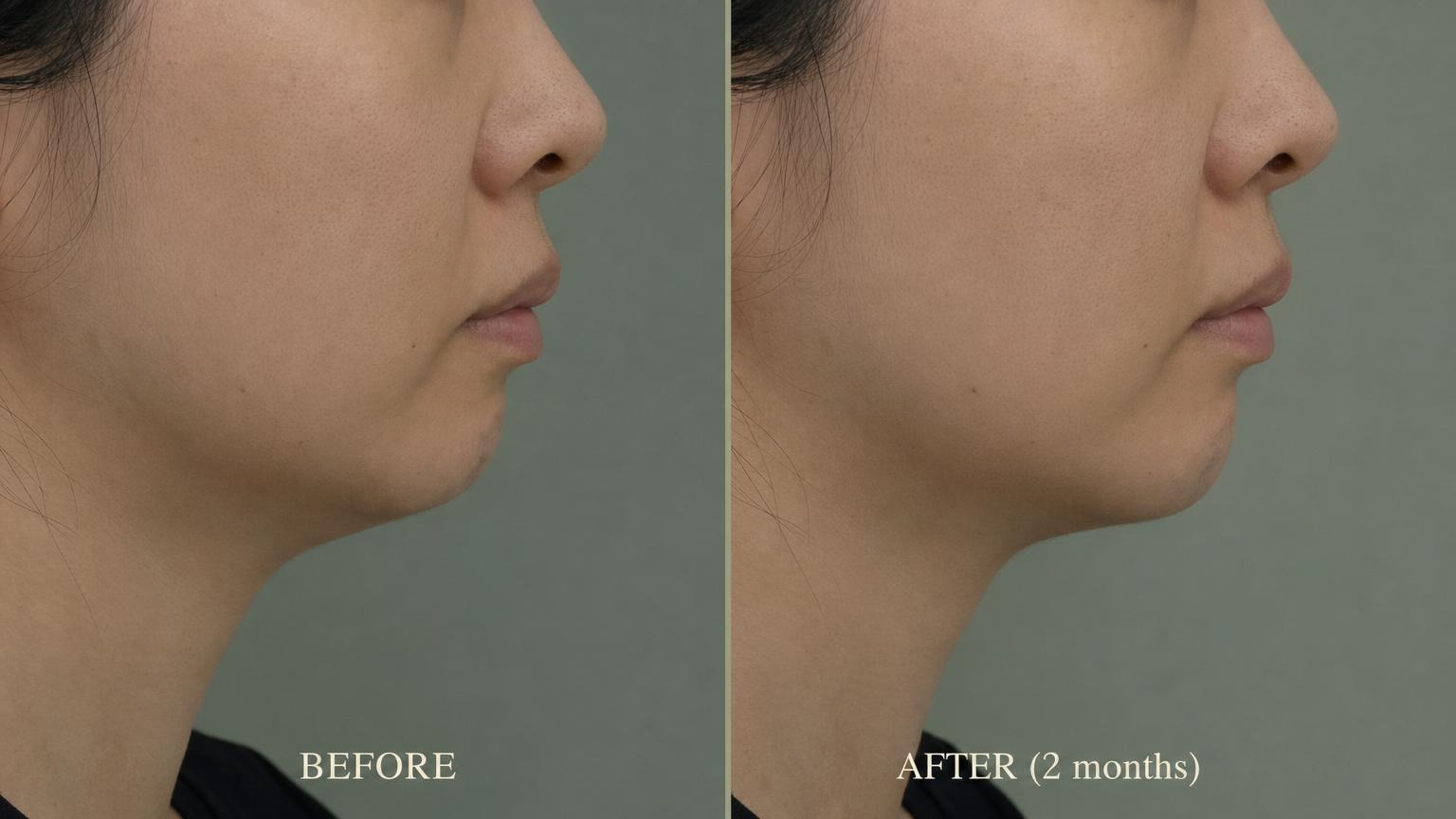 Korean chin enhancement before and after side profile close-up