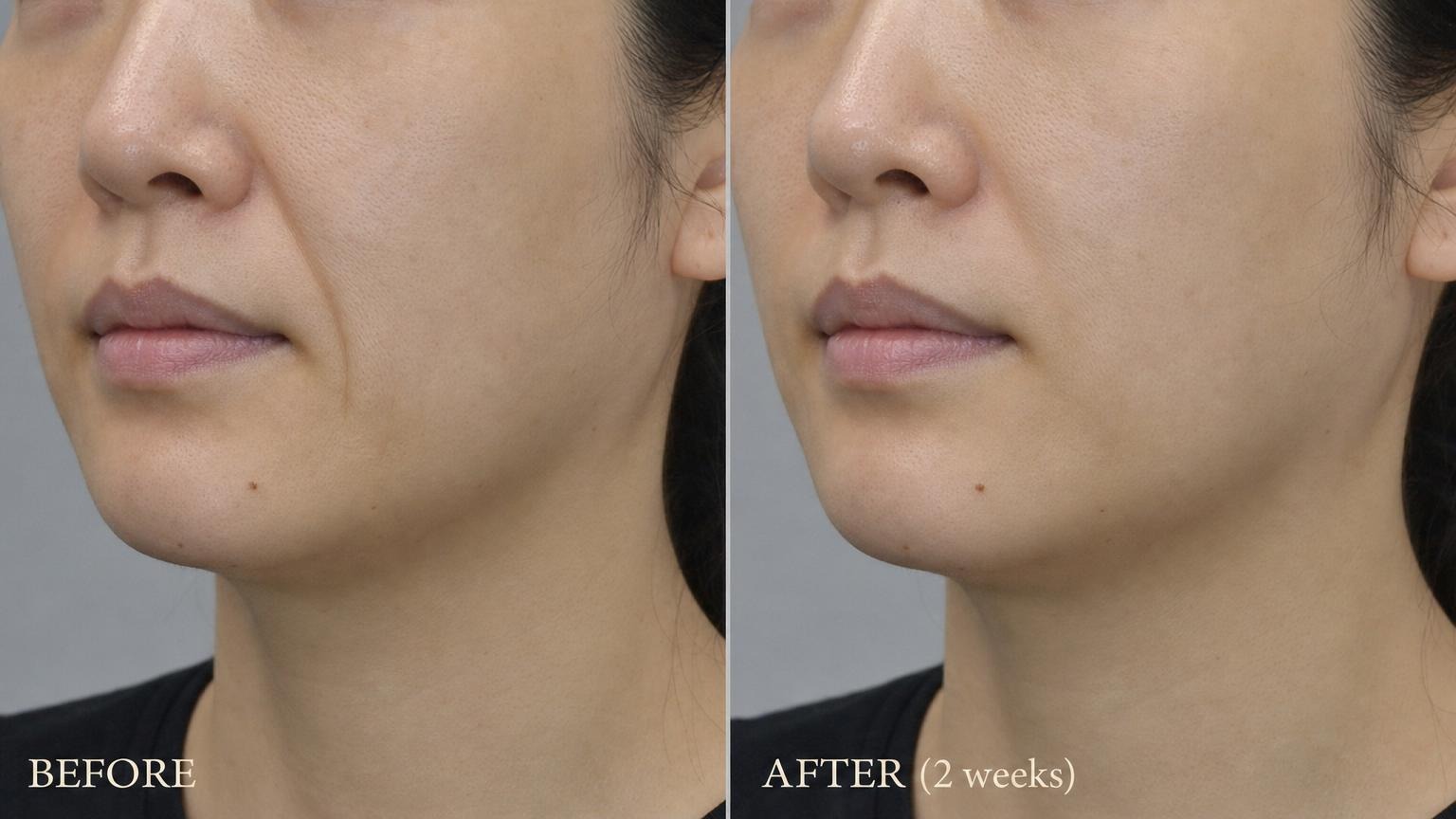 Korean filler before and after nasolabial fold close-up