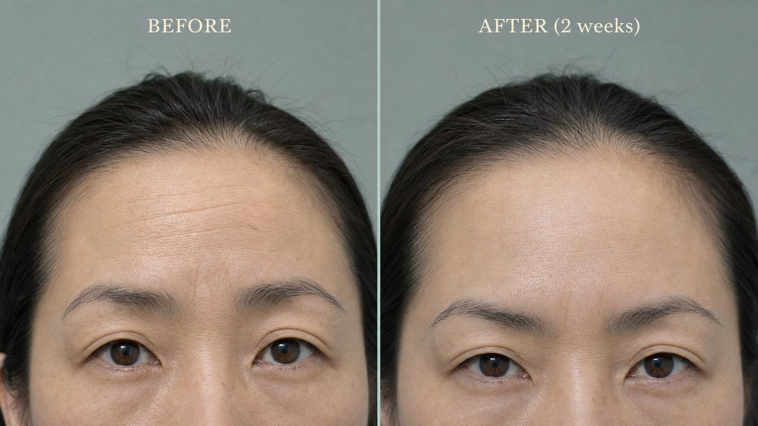 Korean botox before and after forehead close-up
