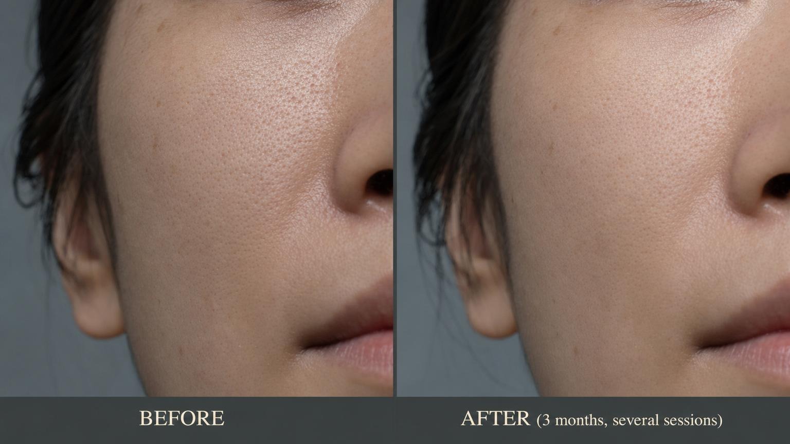 Korean pore and texture before and after cheek close-up