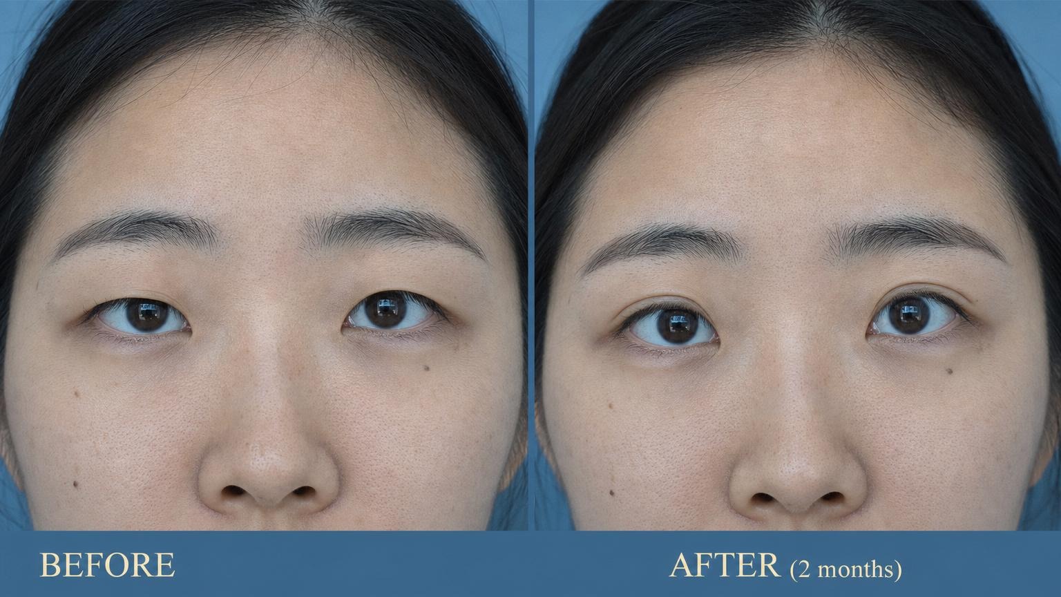 Korean eye asymmetry before and after both-eyes close-up