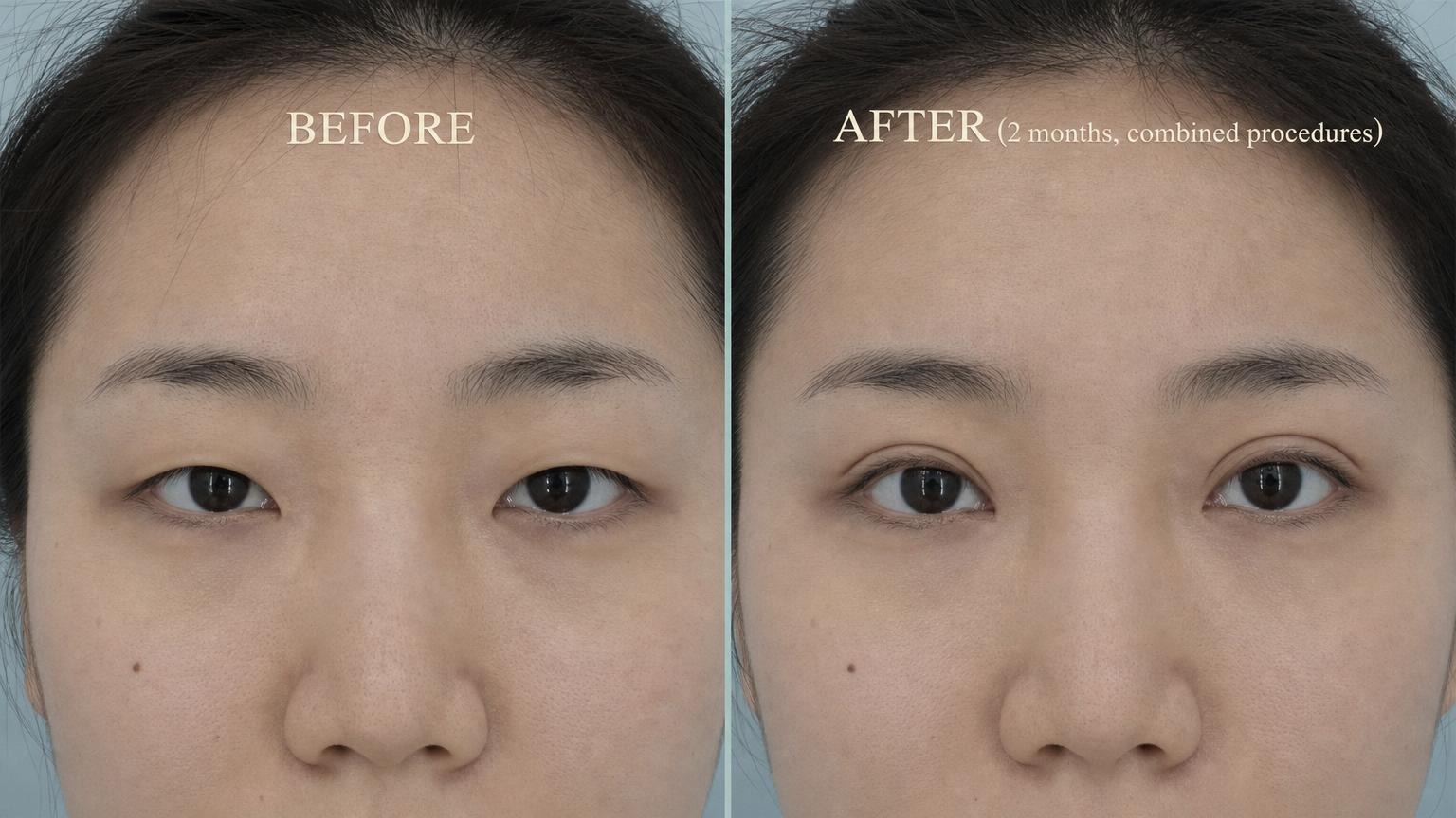 Korean combined eye surgery before and after both-eyes close-up
