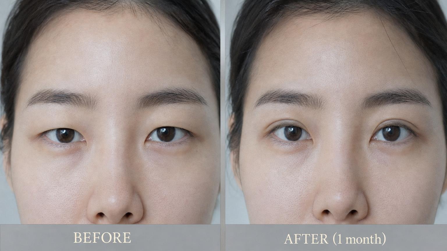 Natural adhesion double eyelid before and after eye close-up