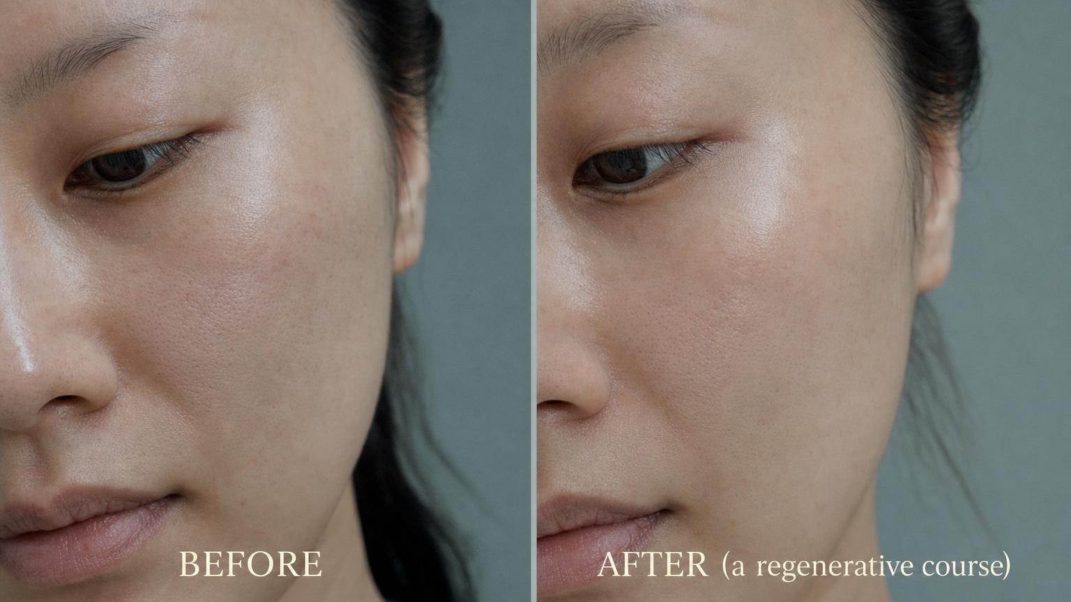 Regenerative dermatology before and after cheek close-up