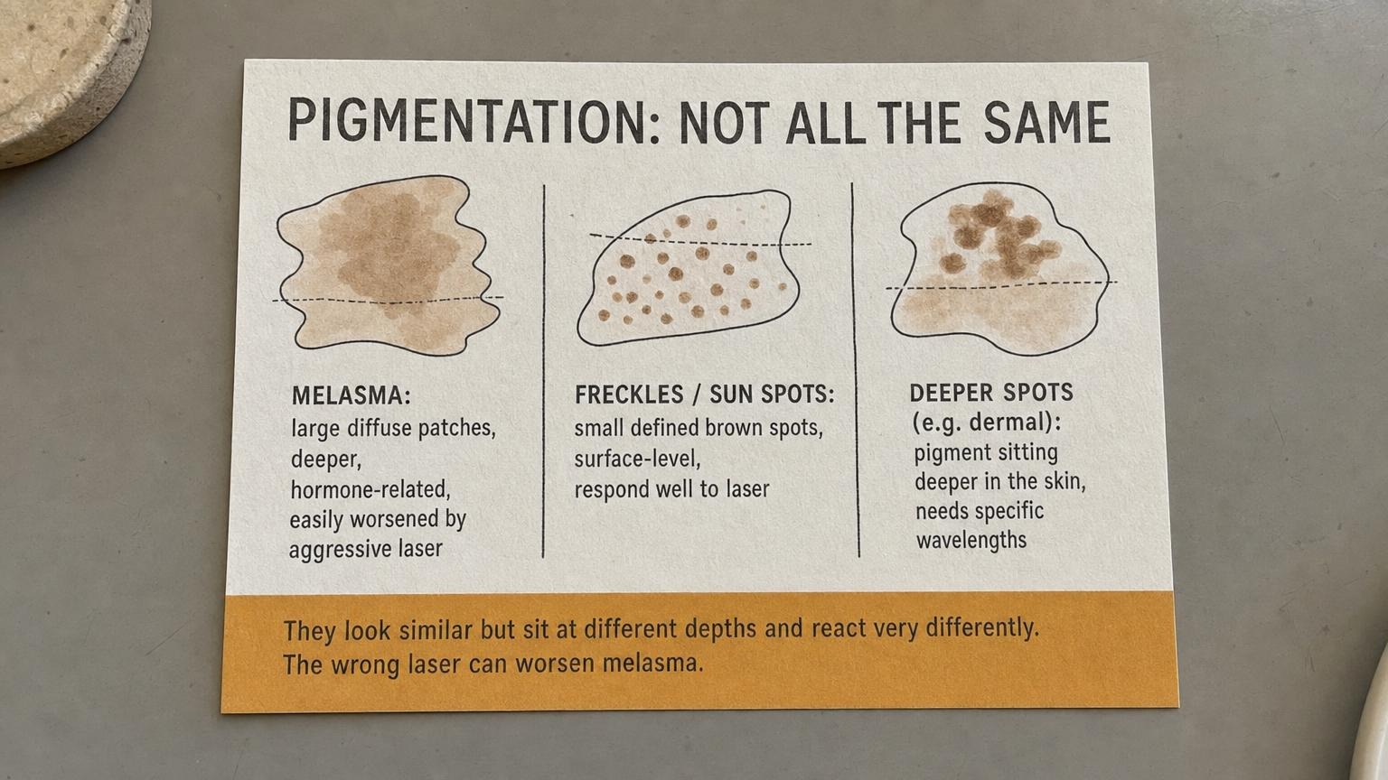 Pigmentation is not all the same: melasma, freckles, deeper spots at different depths