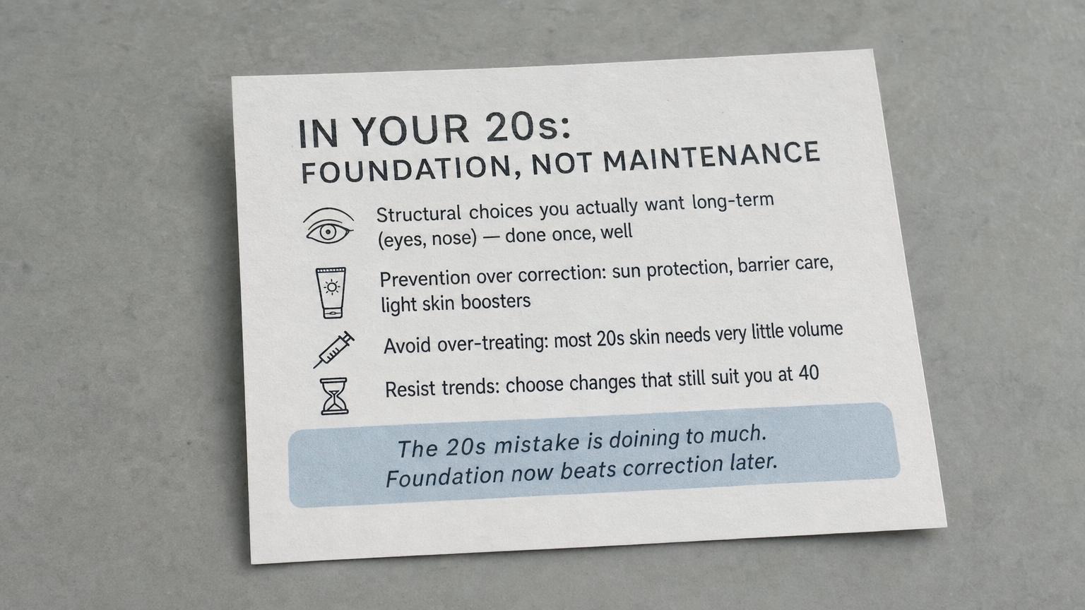 In your 20s: foundation and prevention, not anti-aging maintenance