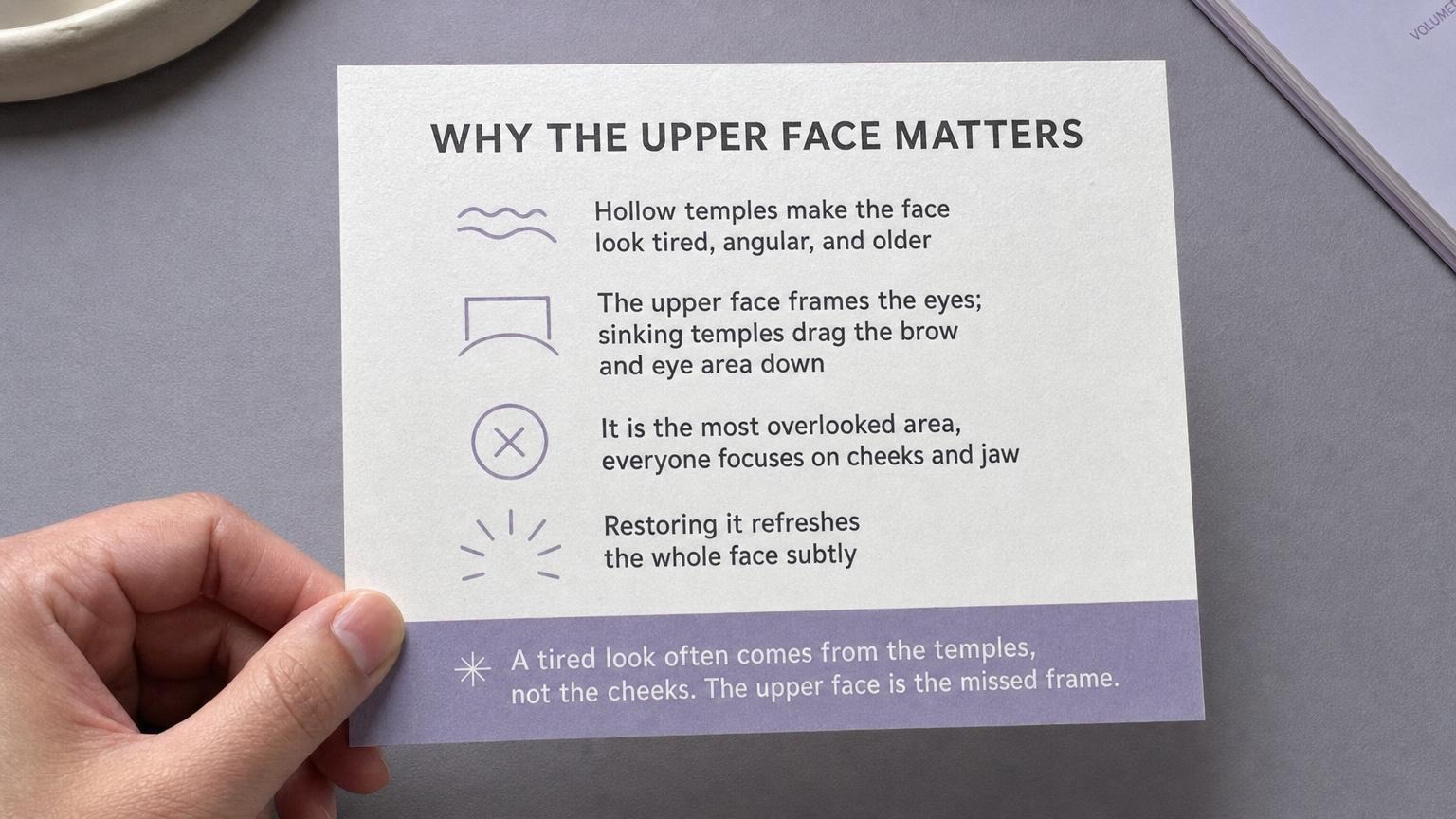Why the upper face matters: hollow temples make the face look tired and older