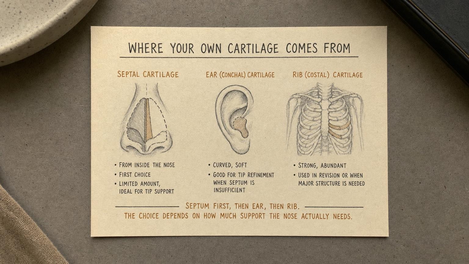 Where your own cartilage comes from: septum first, then ear, then rib
