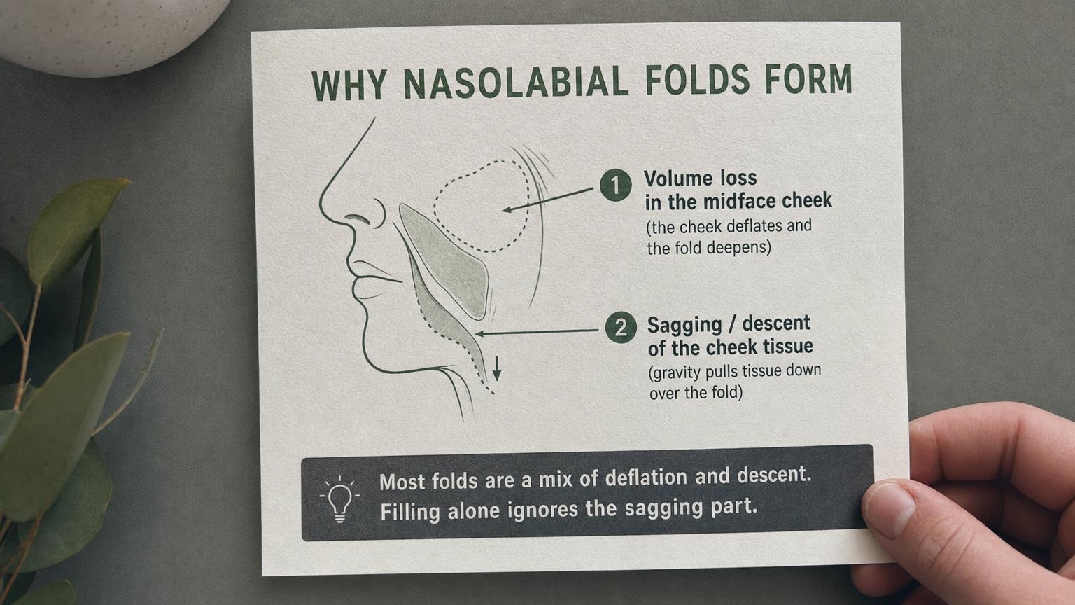 Why nasolabial folds form: midface volume loss and cheek descent