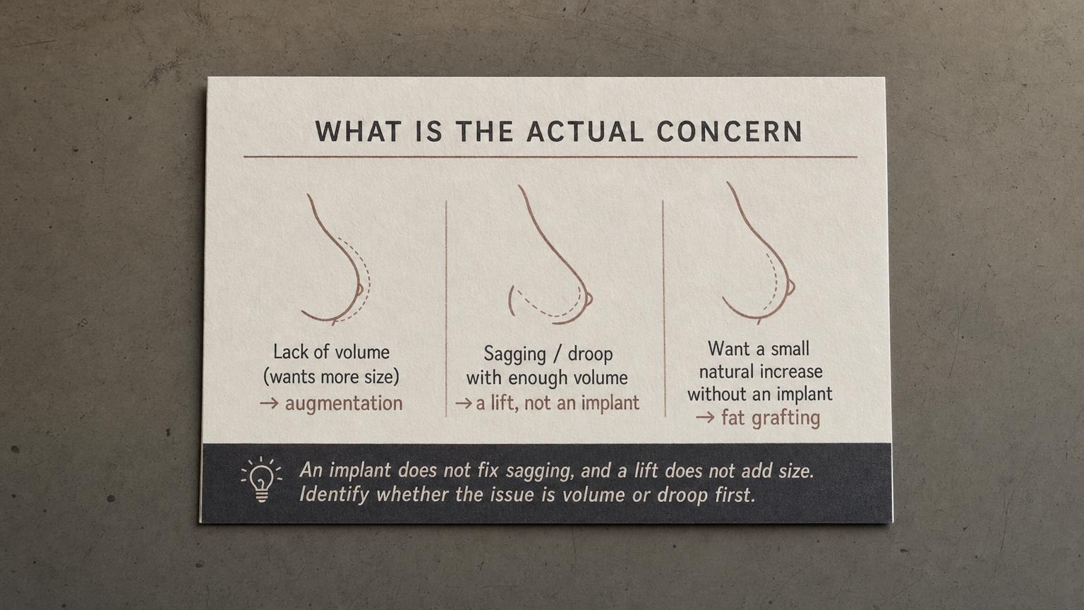 What is the actual concern: lack of volume vs sagging vs natural increase