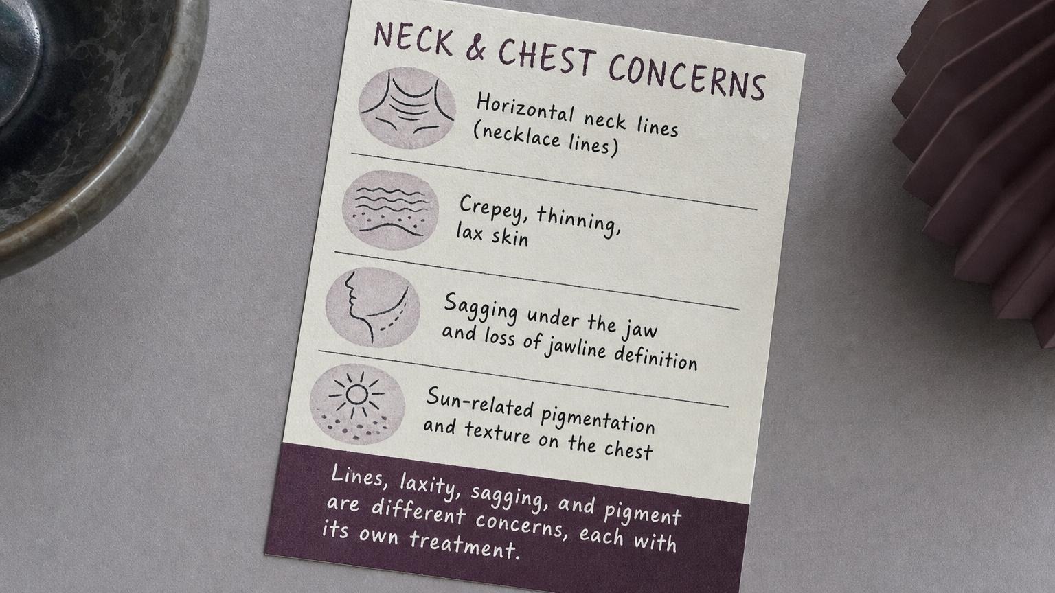 Neck and chest concerns: lines, laxity, sagging, and chest pigment