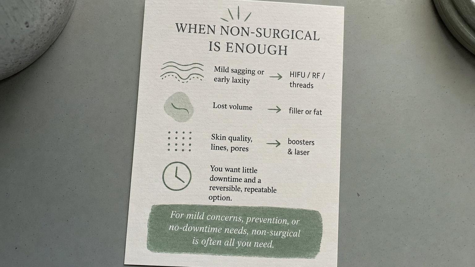 When non-surgical is enough: mild sagging, lost volume, skin quality, no downtime