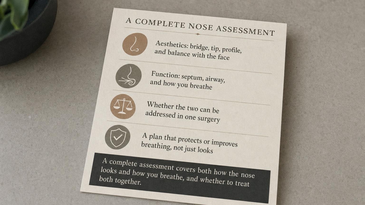 A complete nose assessment: aesthetics and function, and whether to combine