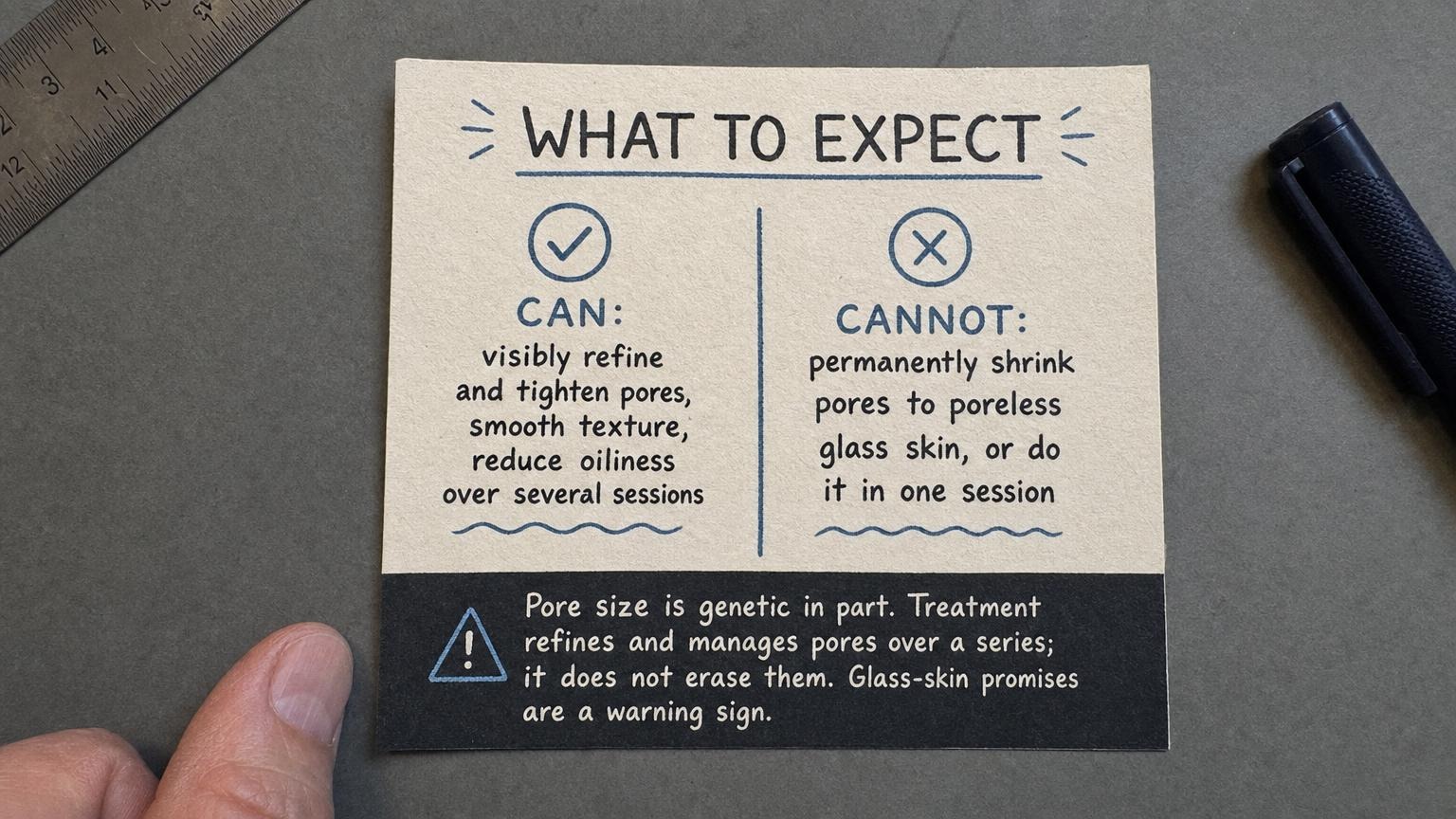 What to expect: visible refinement over a series, not poreless glass skin