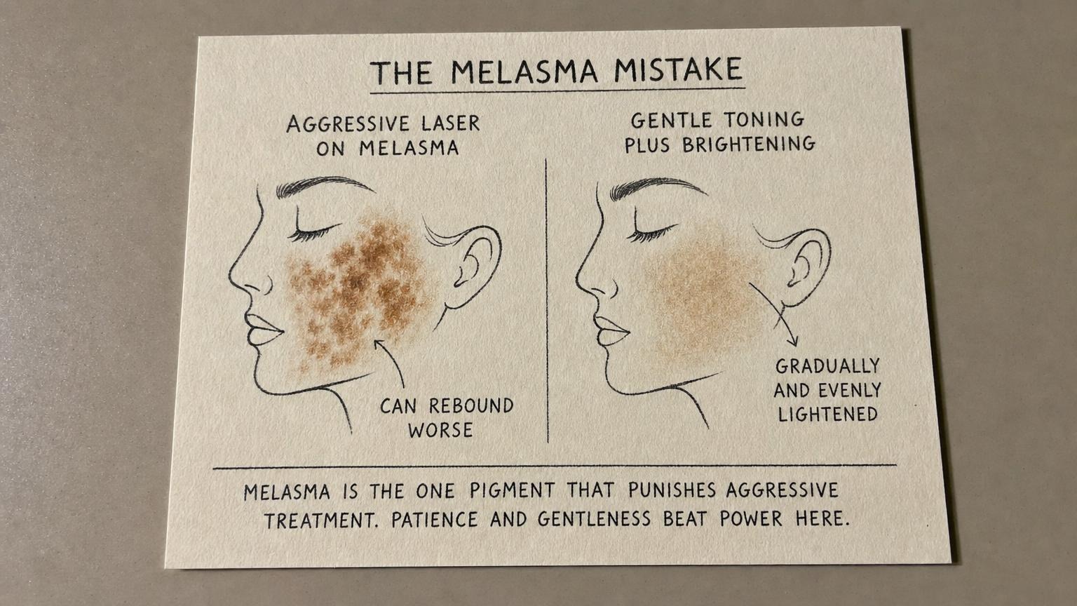 The melasma mistake: aggressive laser rebounds darker vs gentle toning