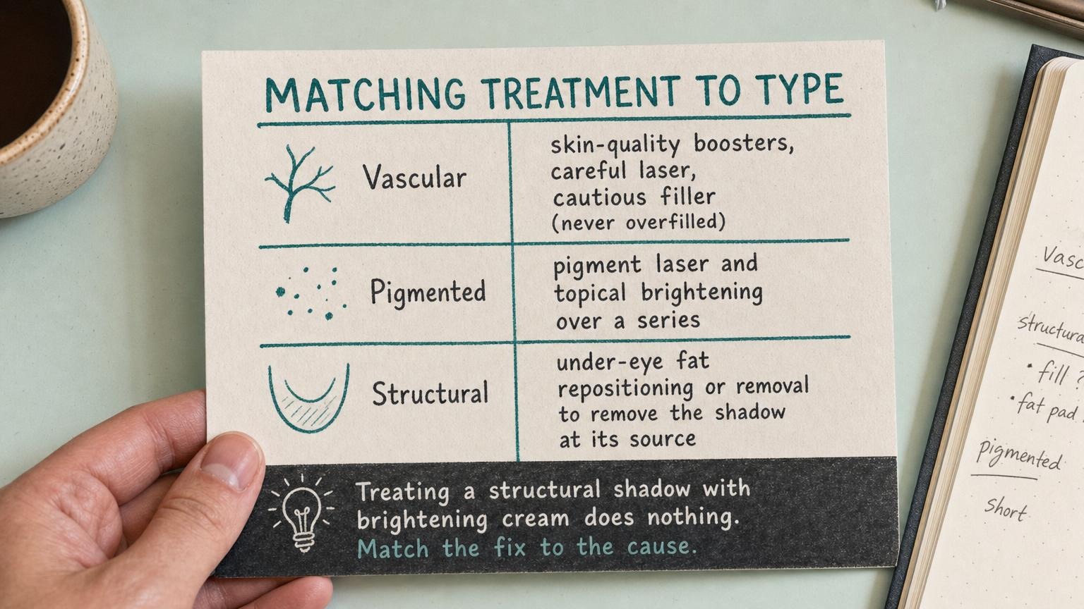 Matching dark circle treatment to type: boosters, pigment laser, or surgery