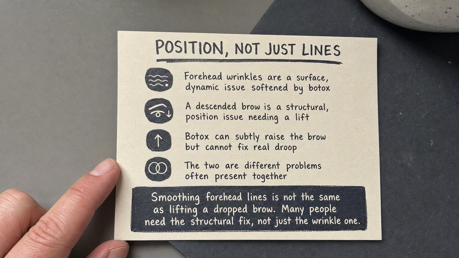Position not just lines: a dropped brow needs a lift, not just botox
