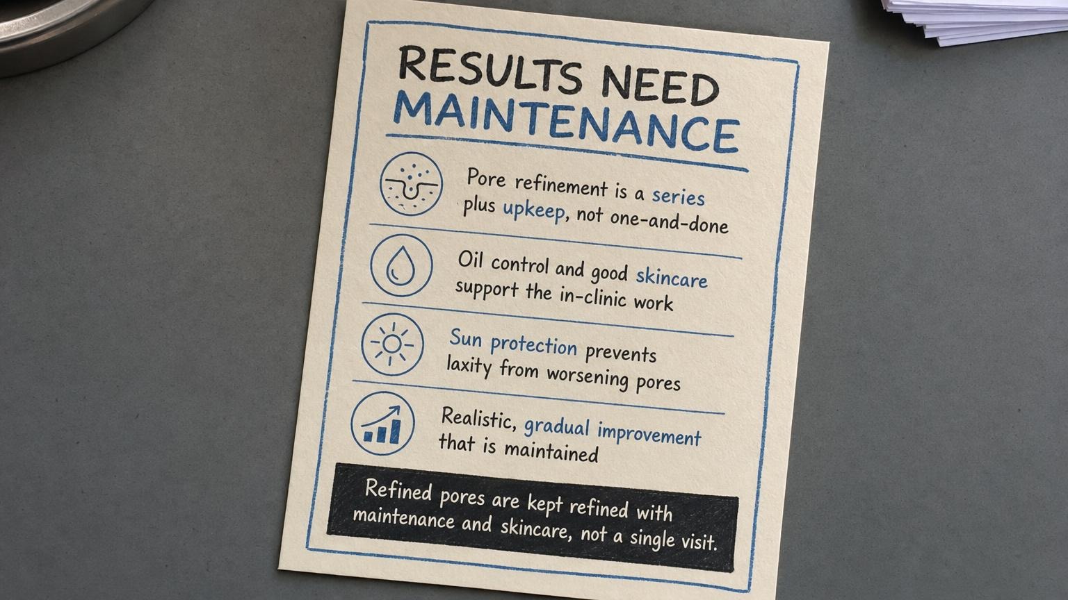Results need maintenance: a series plus upkeep, skincare, and sun protection