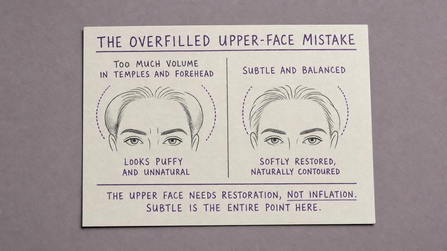 The overfilled upper-face mistake: bulging convex vs subtle restored
