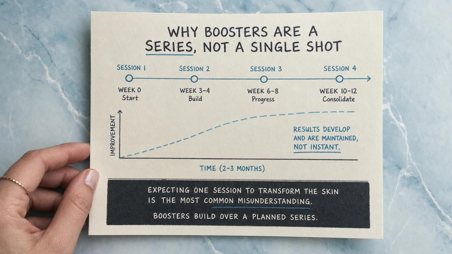 Why skin boosters are a series not a single shot, building over 2-3 months