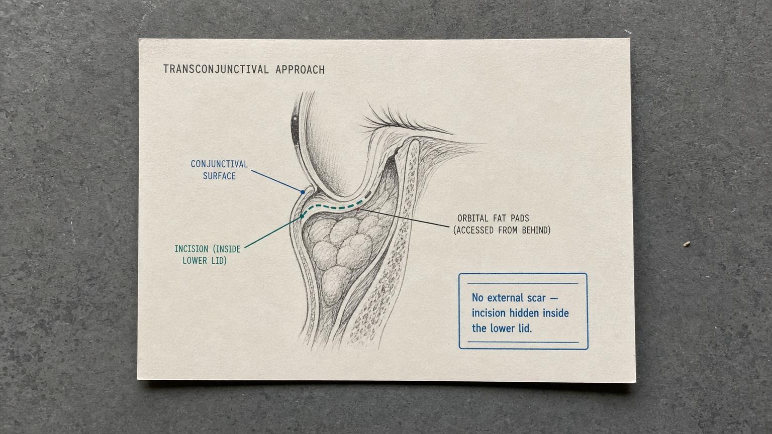 Transconjunctival approach no external scar lower eyelid