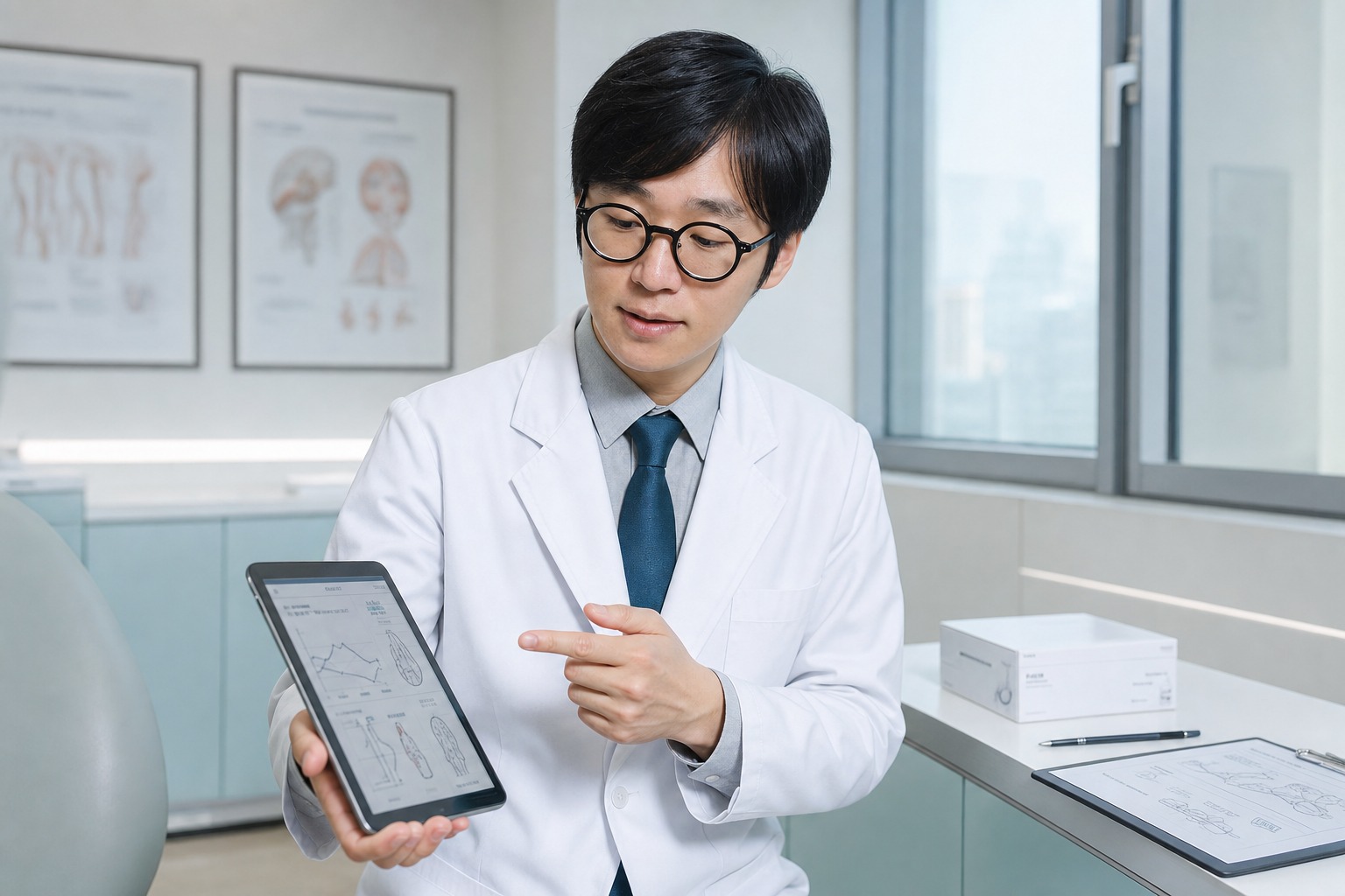 Dr. Sung Ha Min at Link Plastic Surgery assessing fat volume and skin quality