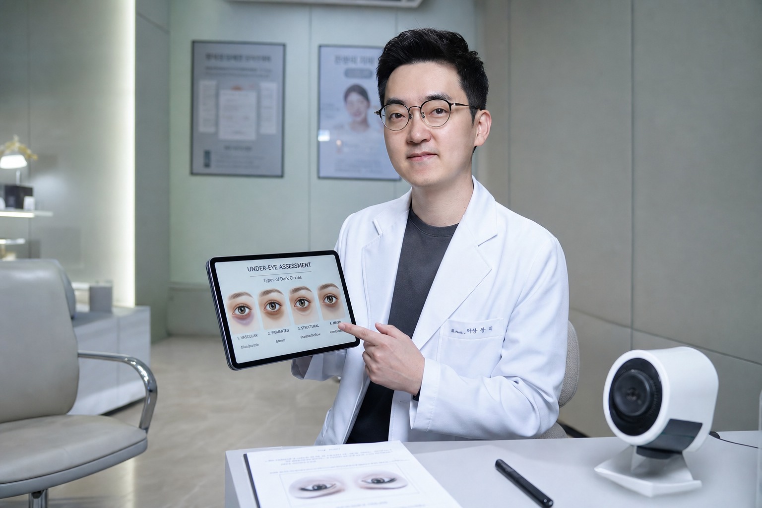 Dr. Jung Min Su at Link Plastic Surgery identifying dark circle type