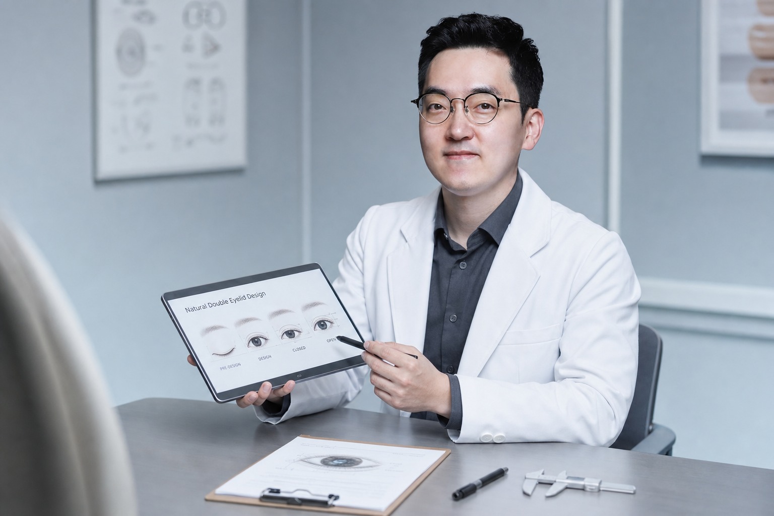 Dr. Jung Min Su at Link Plastic Surgery designing a natural eyelid crease