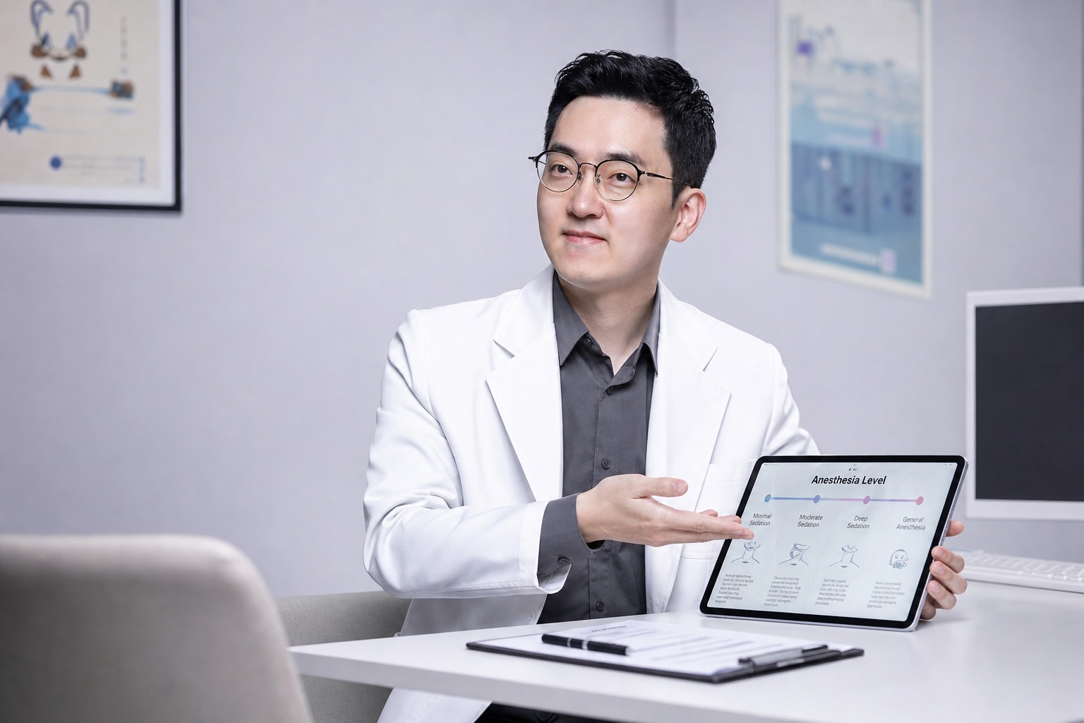 Dr. Jung Min Su at Link Plastic Surgery explaining the anesthesia level
