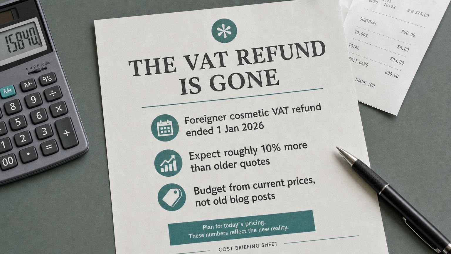 Korea VAT refund ended 2026: budget about 10% more than older quotes