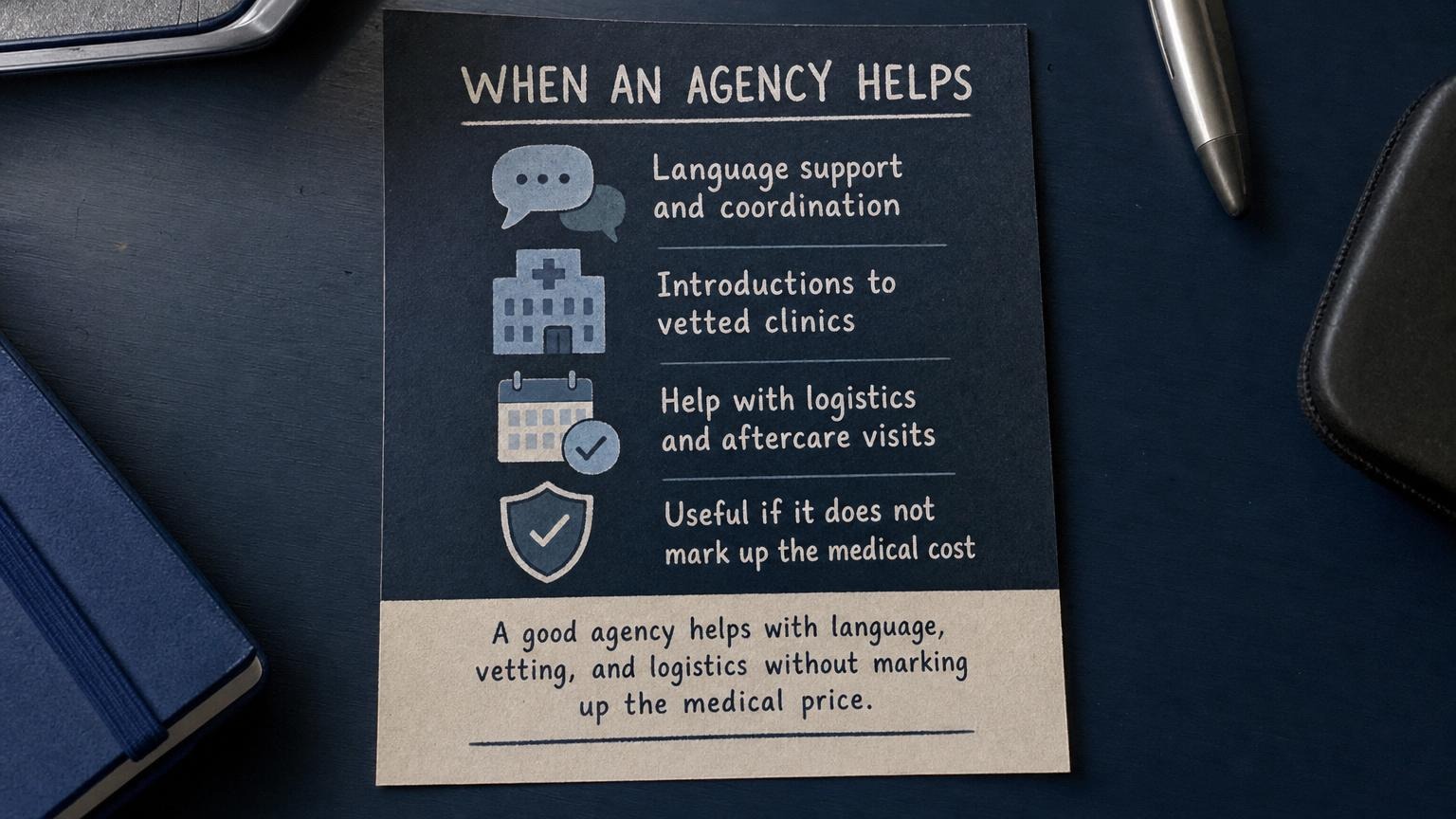 When an agency helps: language, vetting, logistics without markup