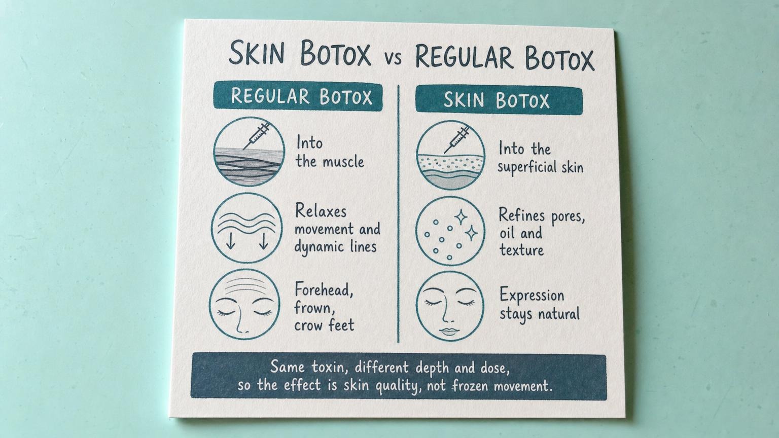Skin botox vs regular botox: depth and dose, not the toxin, is what differs