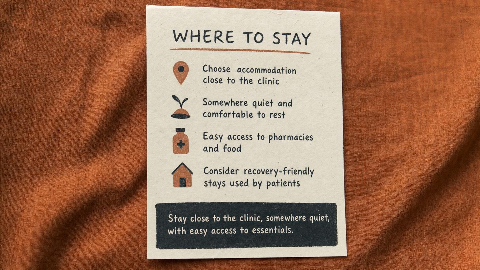 Where to stay: close to the clinic, quiet, with easy access to essentials