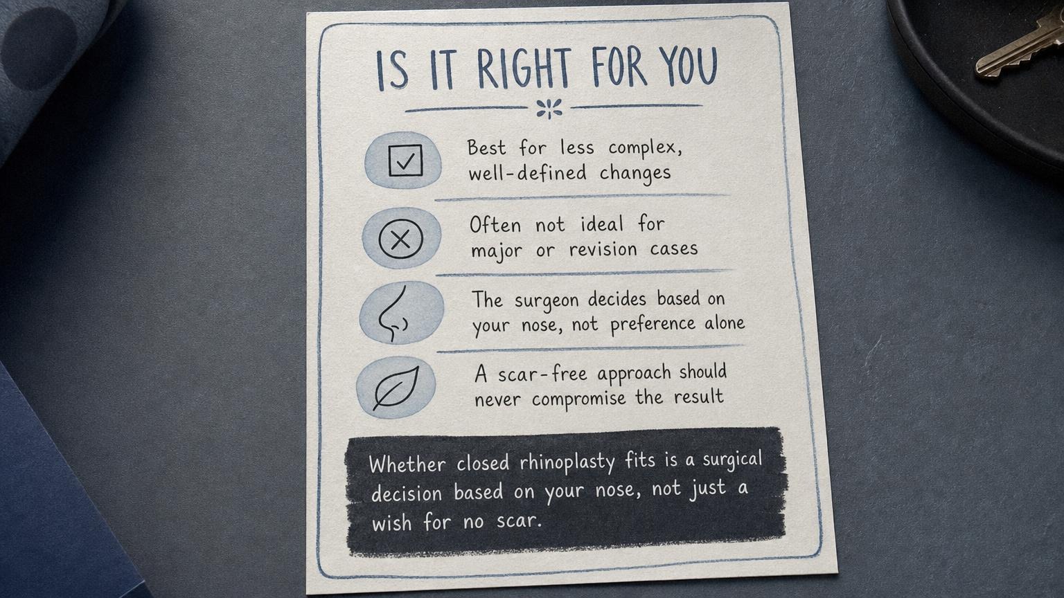 Is it right for you: a surgical decision based on your nose, not just avoiding a scar