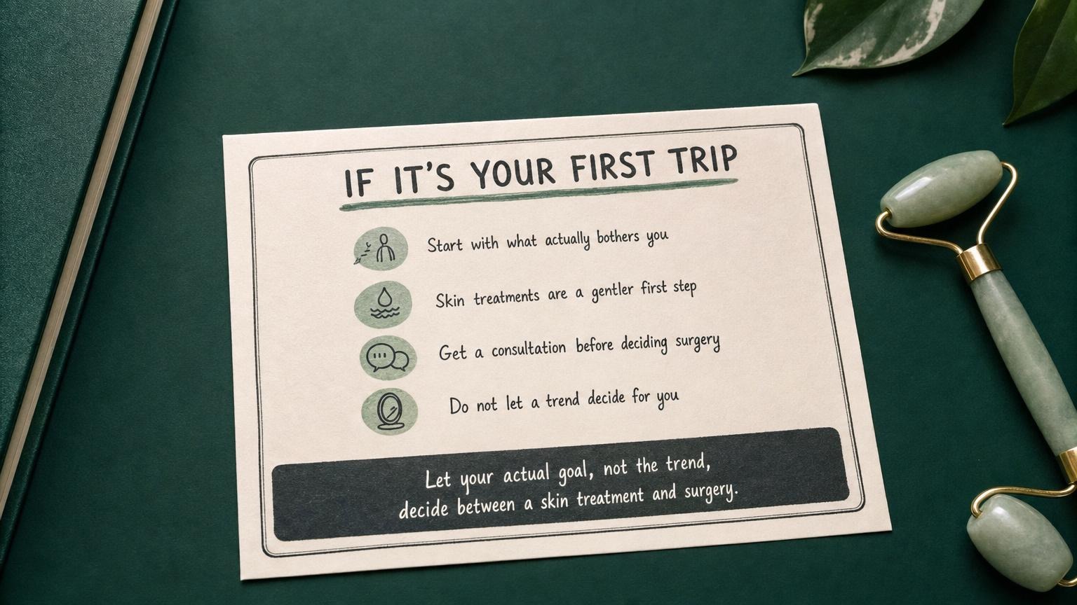 If it's your first trip: let your goal, not the trend, decide skin vs surgery