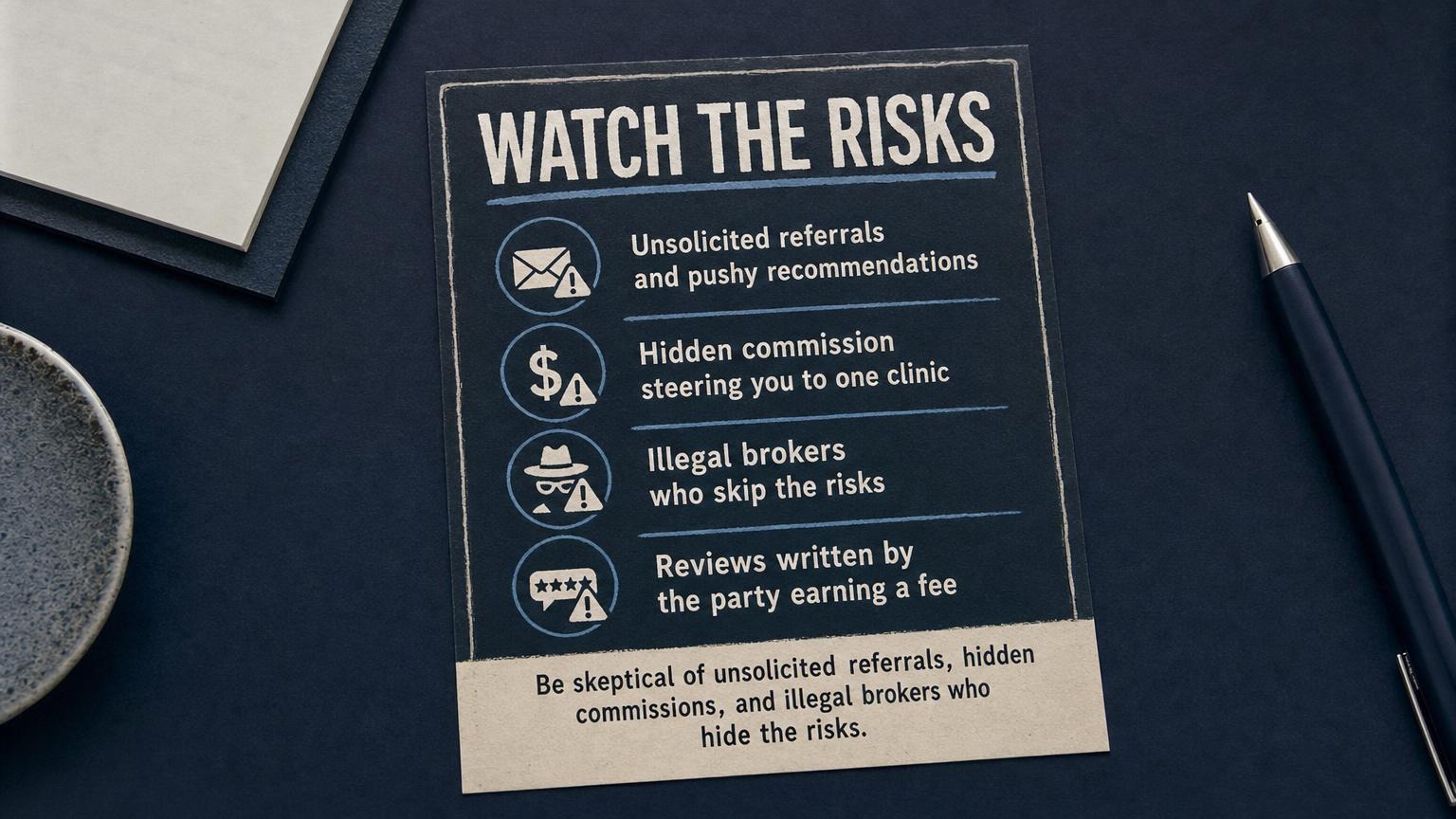 Watch the risks: unsolicited referrals, hidden commissions, illegal brokers