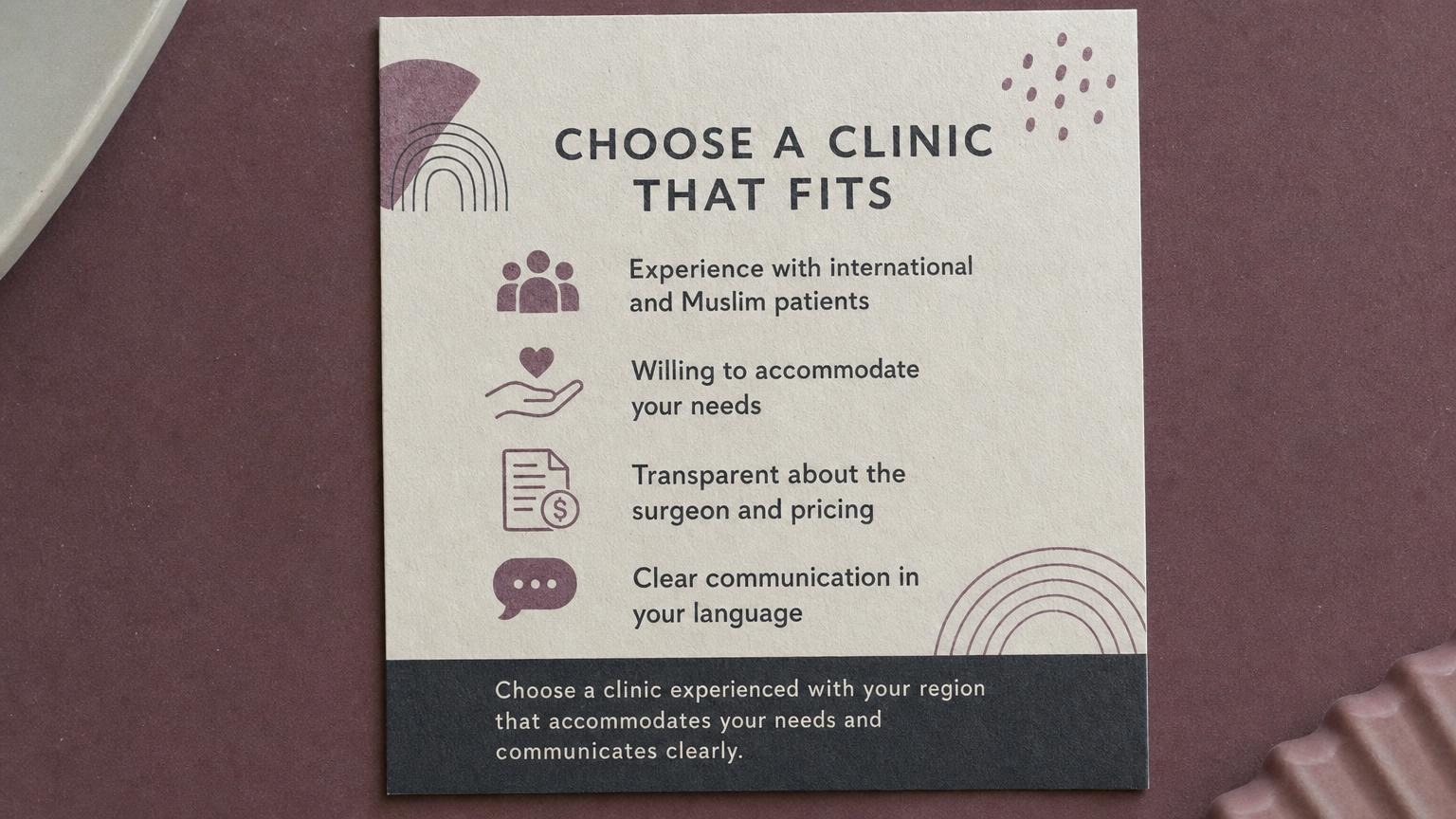 Choose a clinic that fits: experienced with your region and your needs