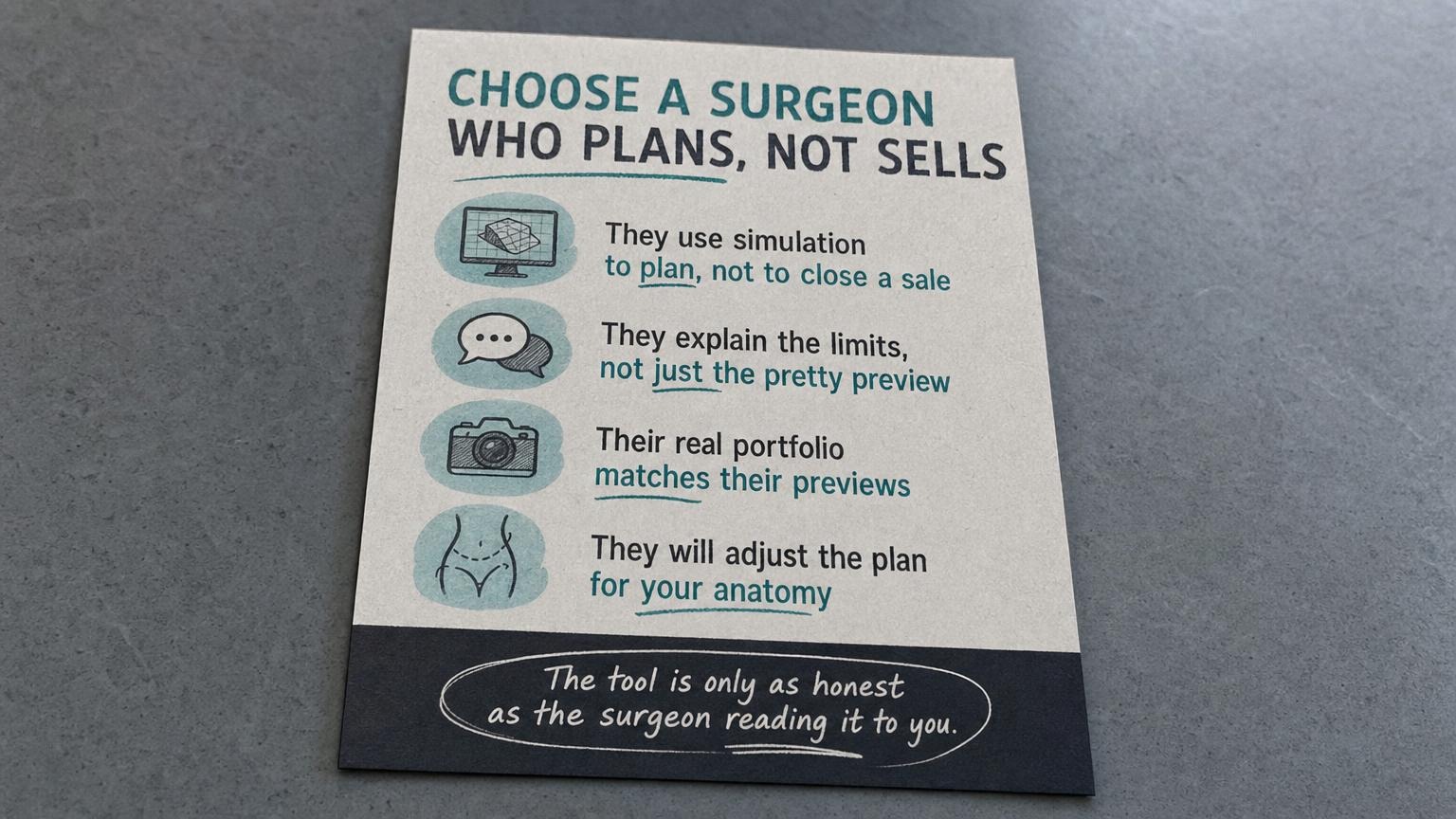 Choose a surgeon who uses simulation to plan, not to sell