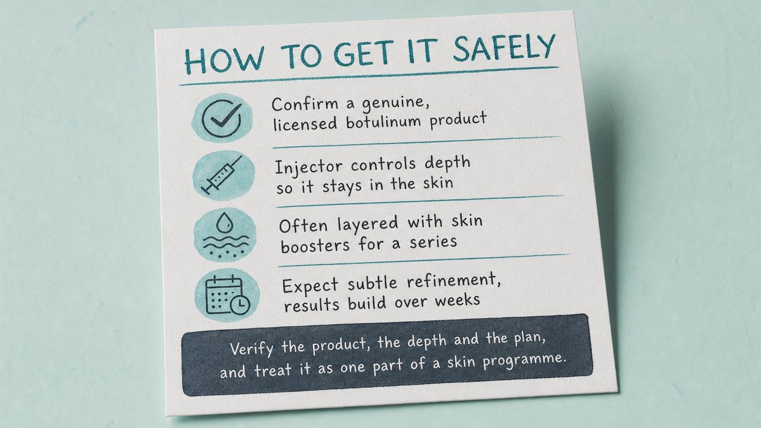 How to get skin botox safely: verify product, depth and plan